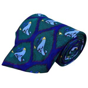 vintage Disney Mens Purple & Green Silk Genie Necktie Aladdin Pattern Long Tie